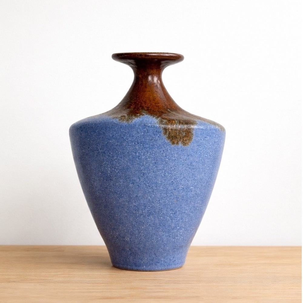 Douglas Ferguson Pigeon Forge Pottery Blue Brown Glazed Ceramic Crystalline Vase